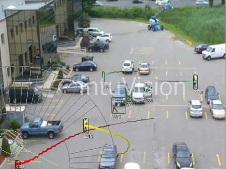 The image shows a still from a surveillance video that has been analyzed with VISA to determine the active surveillance on the individual of interest.
