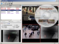 Surveillance video of a parkinglot showing object tracking trails of objects classified as vehicles after going through panoptes video analysis.