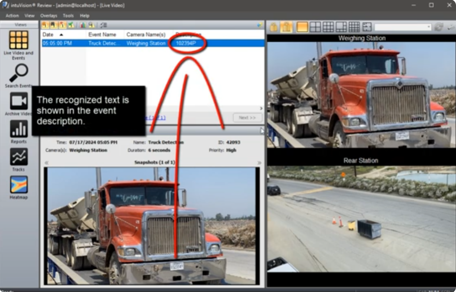 showing a detected license plate in intuVision Review.